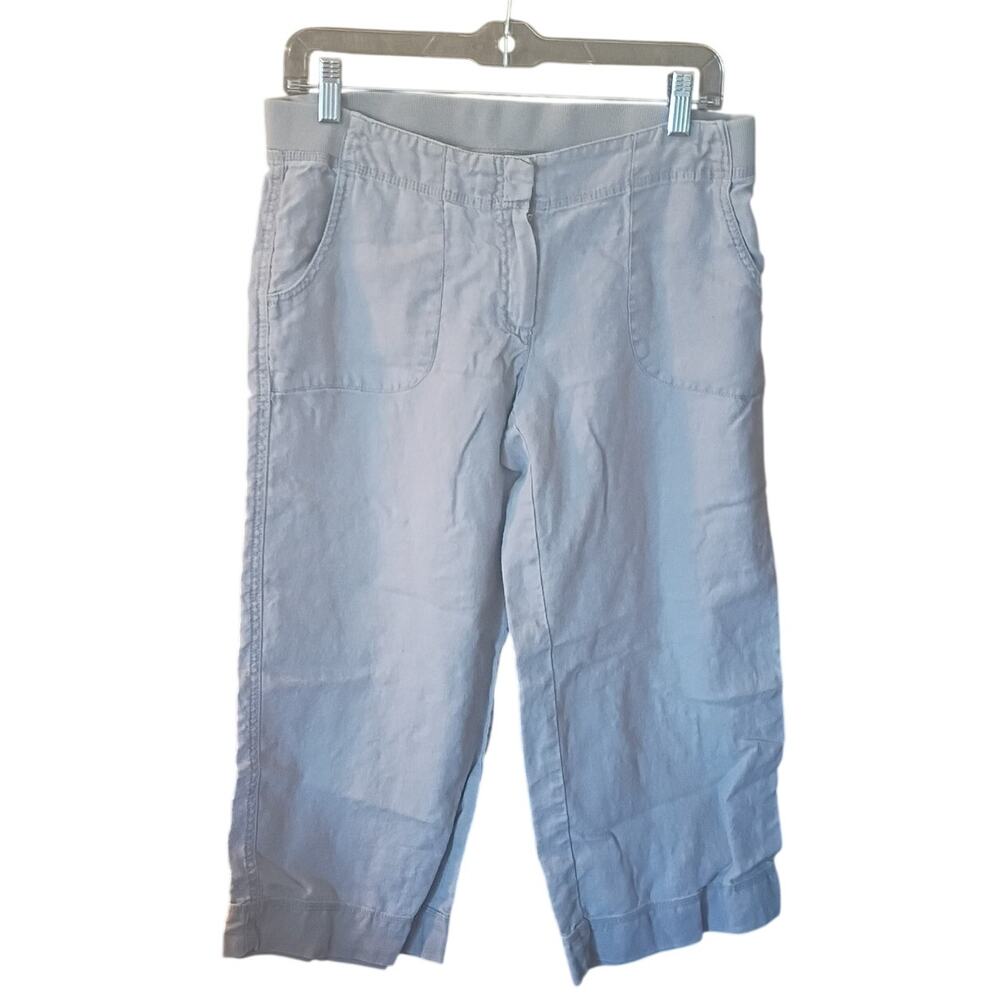 J. Jill Women 6 Petite Gray 100% Linen Coastal Beach Lightweight Capri Pants